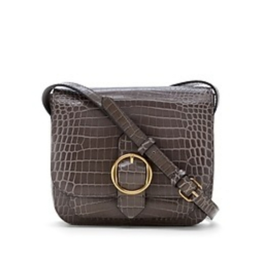 BR Grey Leather Crocodile Embossed Saddle Bag